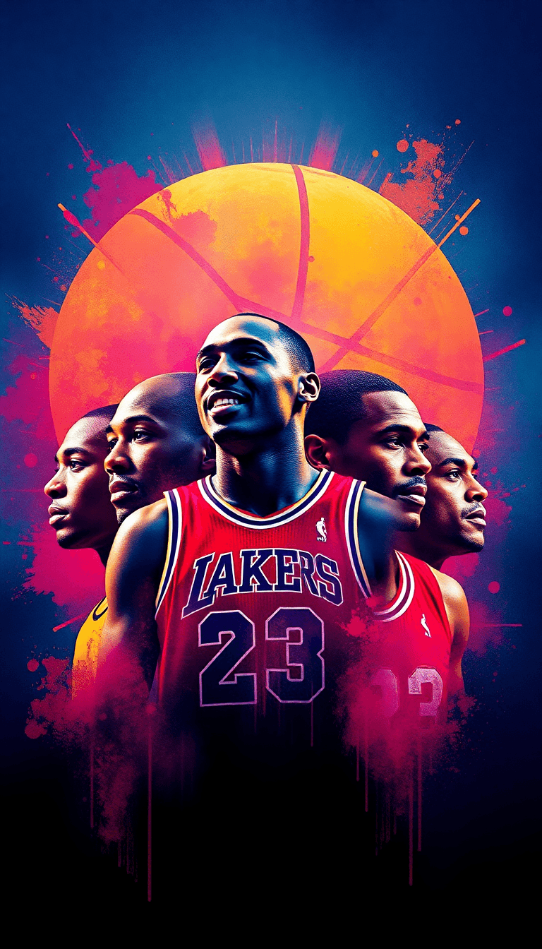 Create A Wallpaper Featuring Iconic Basketball Legends Kobe Bryant, Michael Jordan (mj), Allen Iverson, Pau Gasol, And Shaquille O'neal,