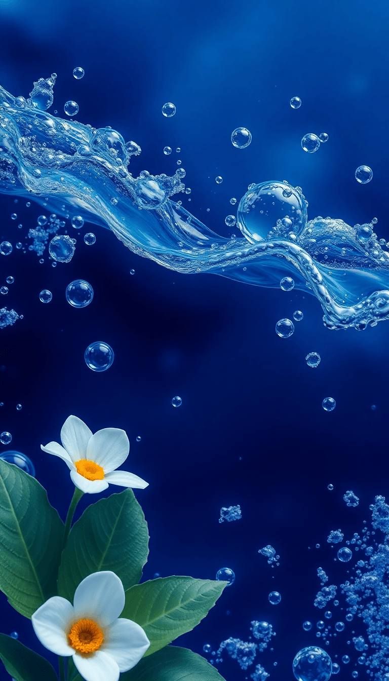Create Background For Detergent Liquid And Adding Bubbels And Water With Flower