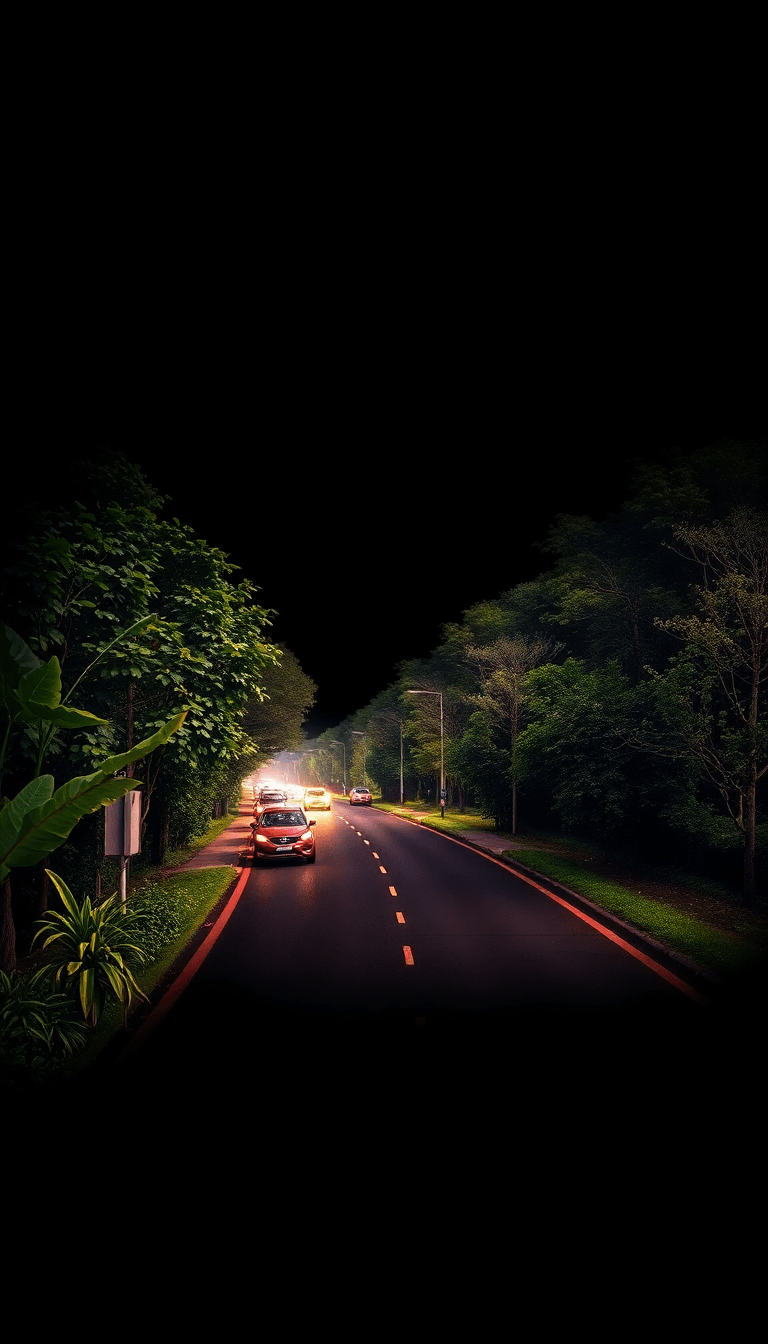 Black Background With A Street With Cars On It Around The Border Edge