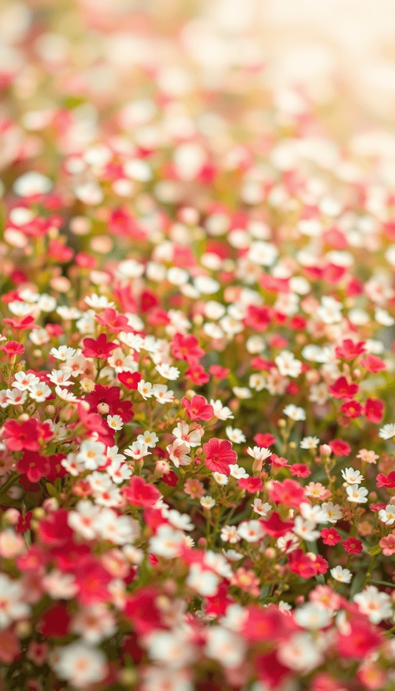 "create A Mesmerizing Floral Mosaic Wallpaper With Tiny Red And White Flowers, Blending Together To Form A Stunning Pattern, In 300 Dpi."