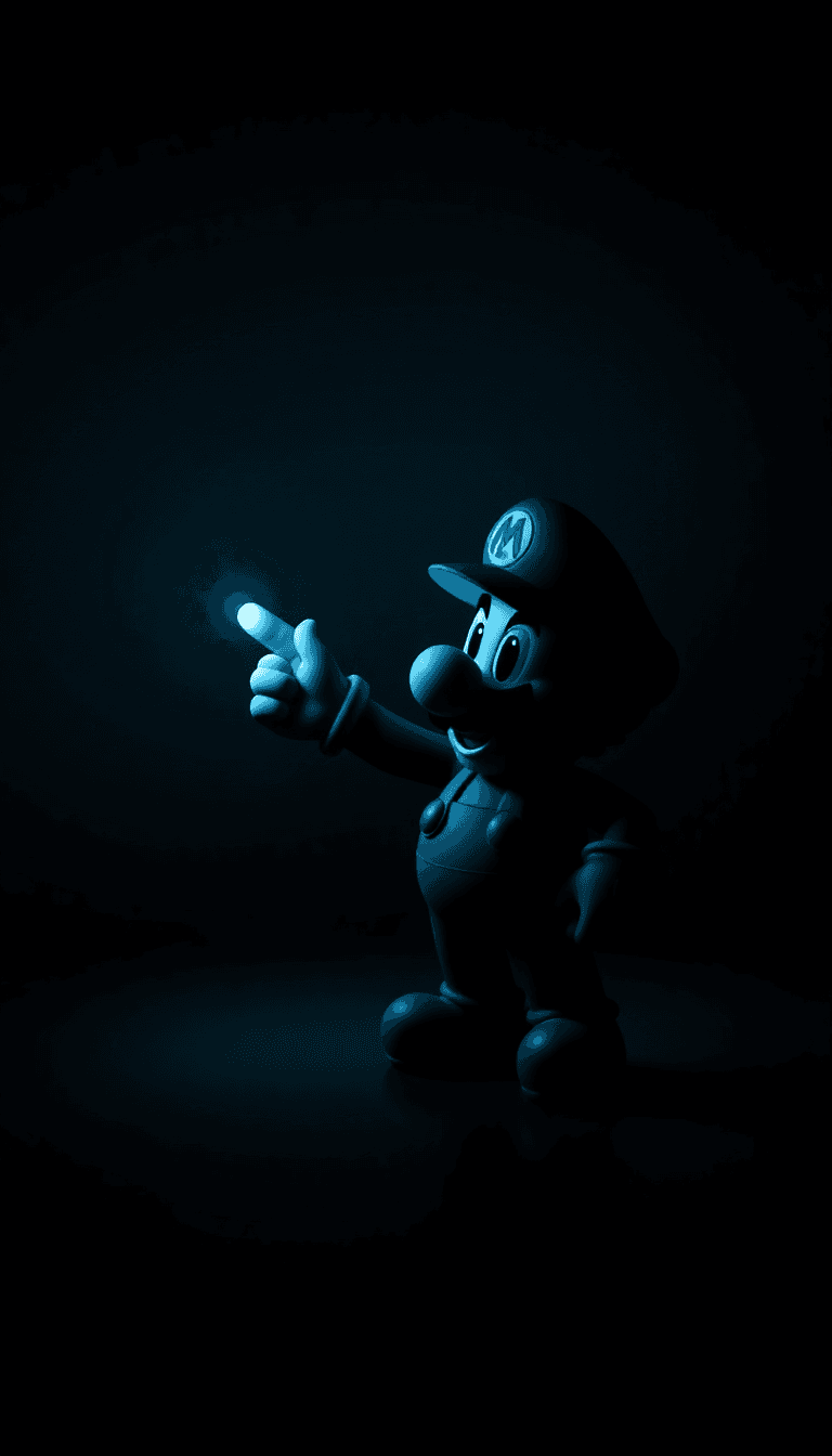 Make A Live Wallpaper With Mario In The Dark And Then He Points His Flash Light Up Pointing Up