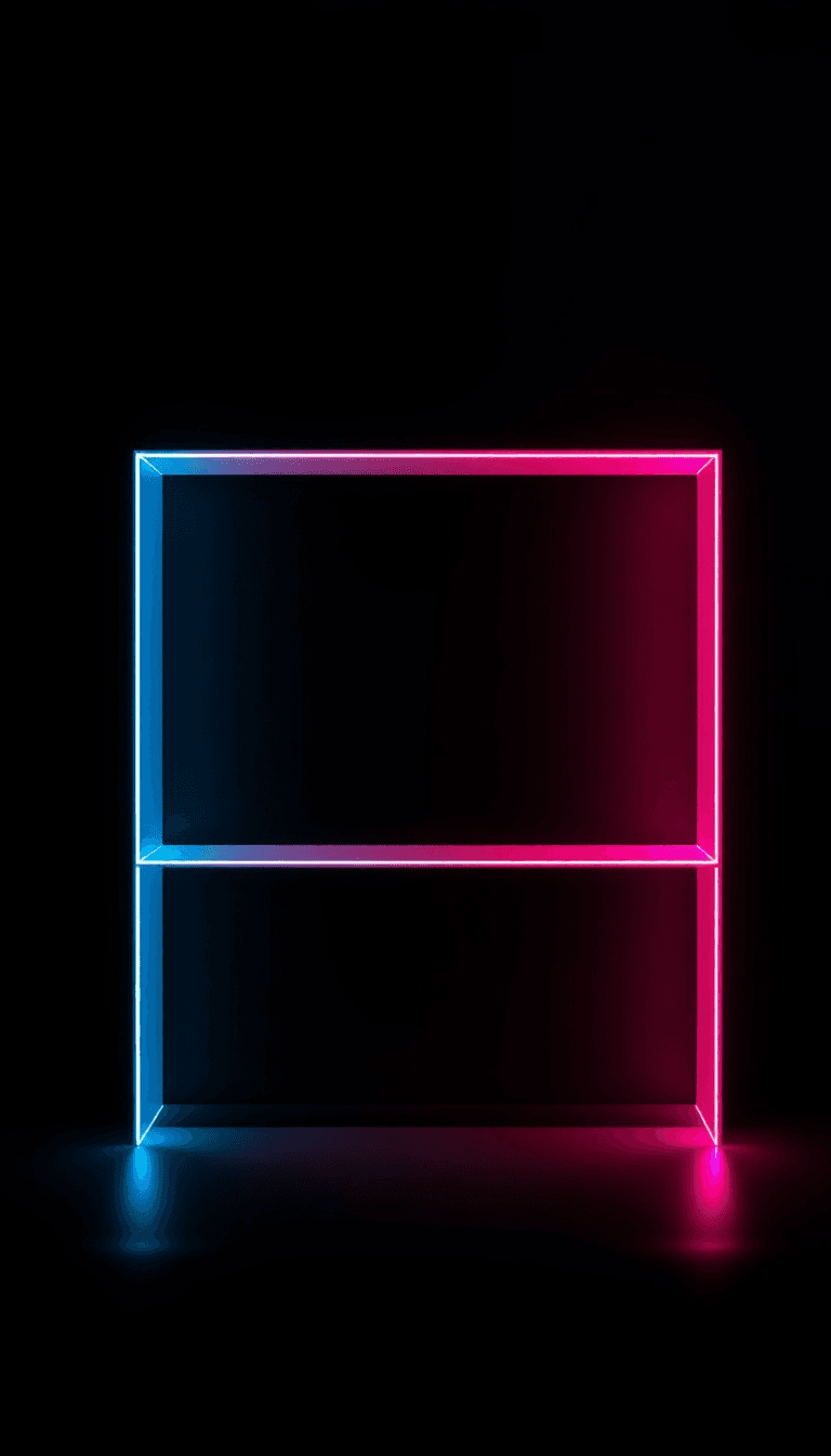 Shelf Like Wallpaper That Is Black Background And Outline Of Spaces Is In Vibrant Colors