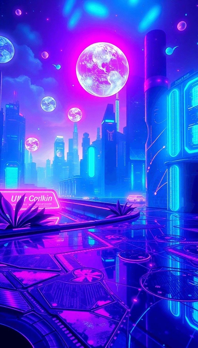 A Stunning Ultra-hd Futuristic Wallpaper, A Glowing Cyberpunk Cityscape With Neon Blue And Purple Lights, Advanced Holographic Interfaces Floating In The Air, Sleek Metallic Surfaces Reflecting Vibran