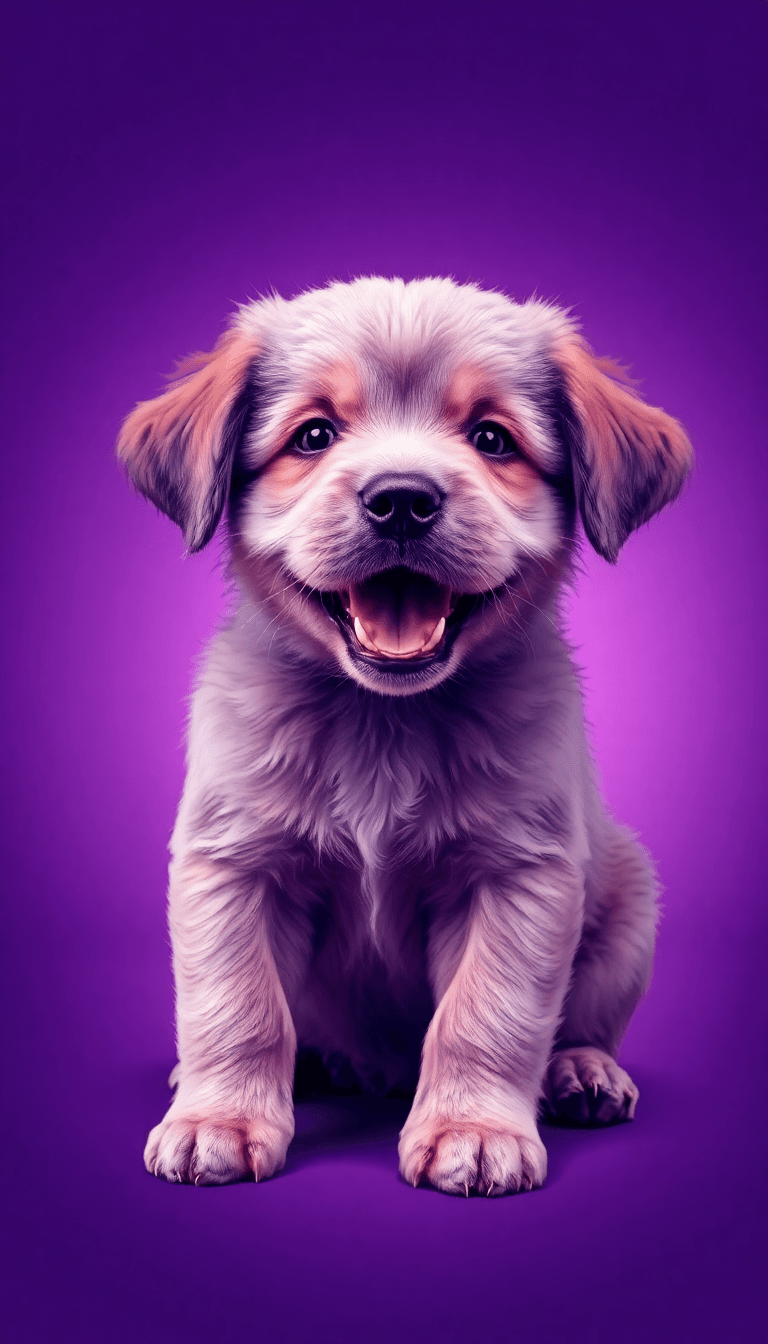 A Cute Puppy, In A Baby Animal Style, Sitting And Looking Directly At The Camera With A Joyful And Content Expression. The Puppy Has Well-detailed Fur With Individual Strands Visible, Enhancing Its So