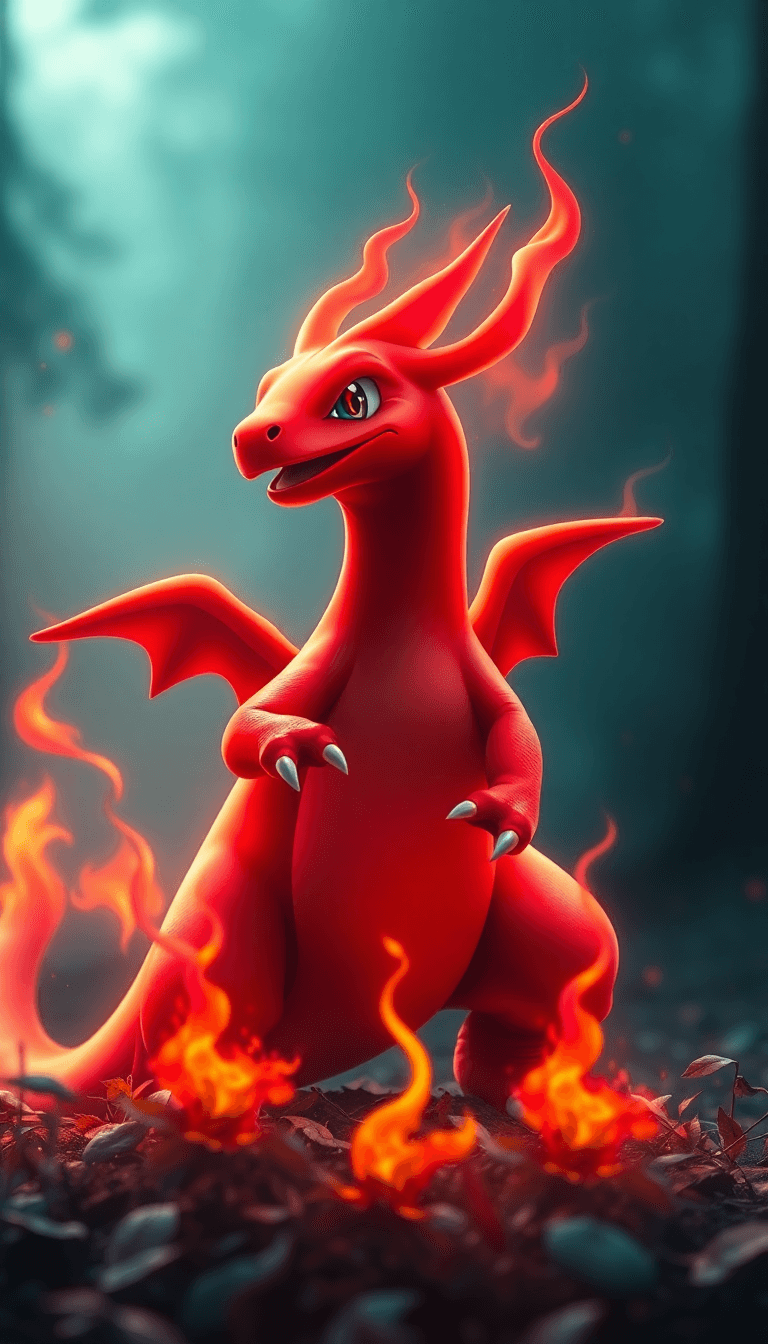 Create A Wallpaper For My Iphone With Charizard From Pokemon As The Character With A Lot Of Red Colours And Flames