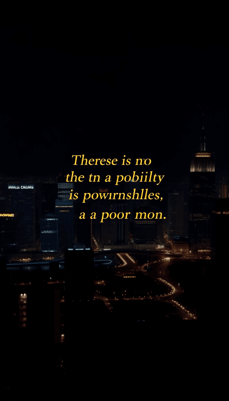 Ultra Luxury Motivational Wallpaper With Dark City Skyline At Night And Elegant Gold Typography Displaying The Quote: “there Is No Nobility In Poverty. I’ve Been A Rich Man And I’ve Been A Poor Man, A