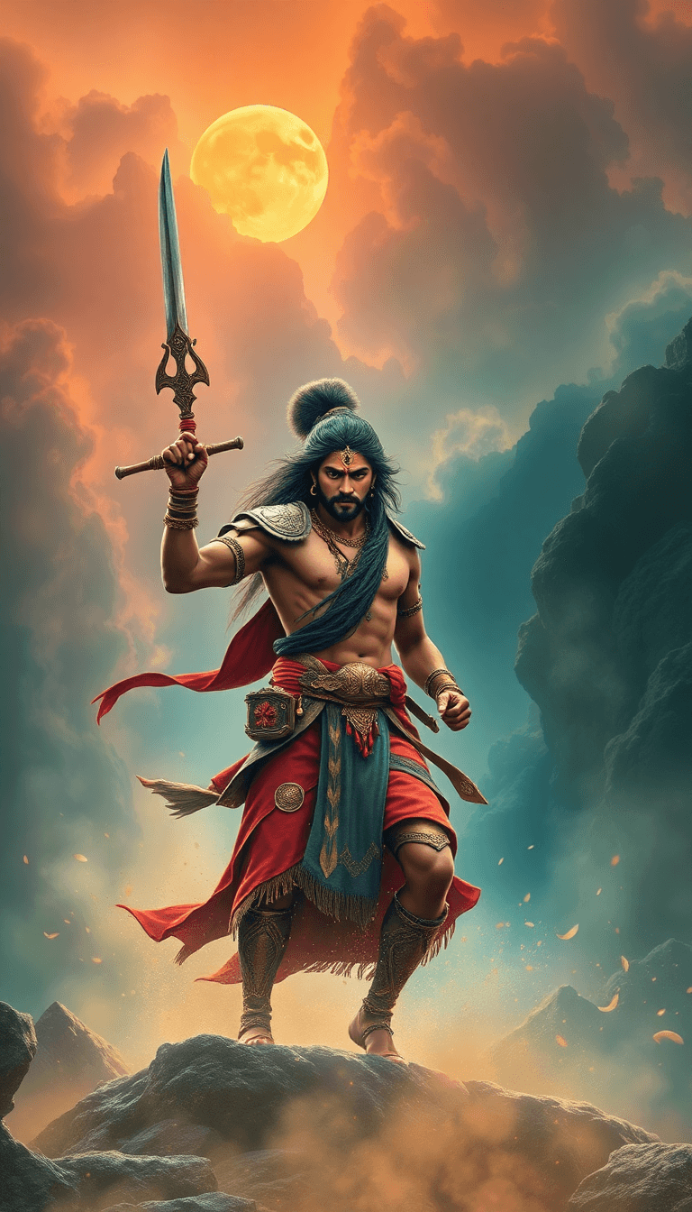 Arjun From Mahabharth In Kurukshetra With His Warrior Skills And Showing His Excellese With Powerfull Size And Poster