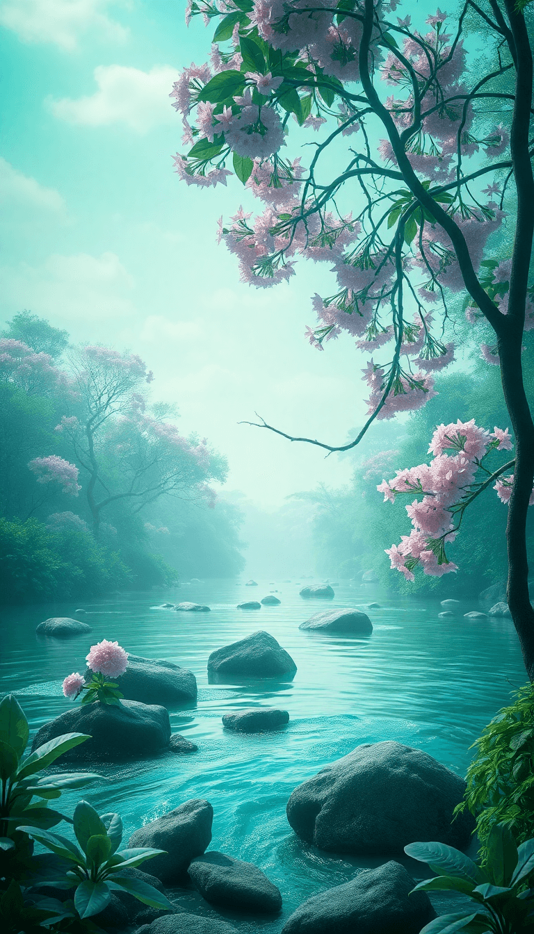 Keindahan Alam, Ada Bunga " Dan Sungai Yang Mengalir Di Lintasi Dengan Air Susu