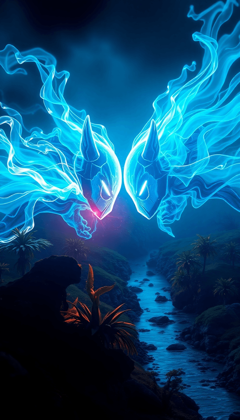 Crea Un Combate Entre Dos Facciones De Guerreros Con Luces De Neon Azul Por Todos Lados